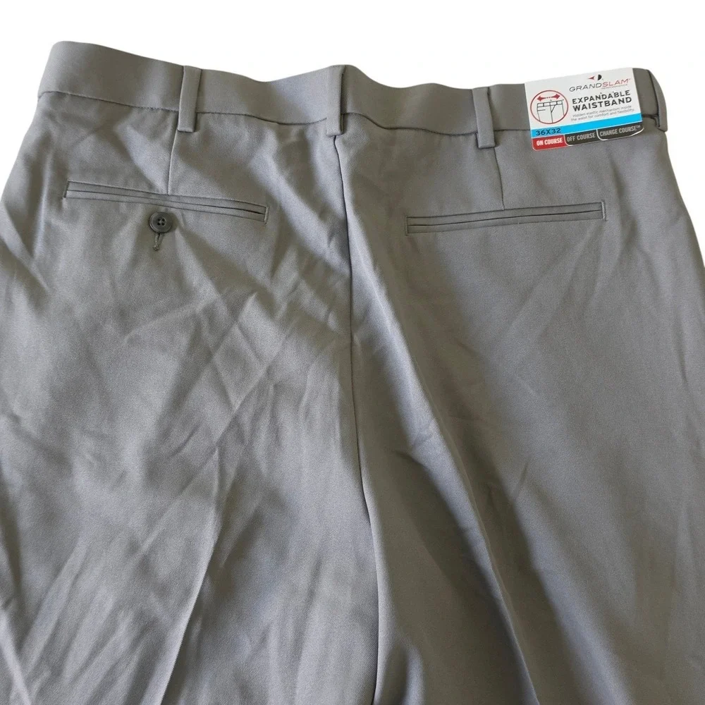 Grand Slam Mens Golf Pants Grey‎ Pleated Expandable Waist Cuffed 36x32